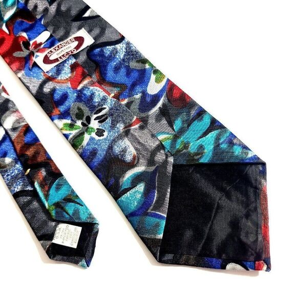 Alexander Lloyd Boston Gray Floral Metallic Jacquard Print Long Wide Silk Tie - Picture 5 of 6